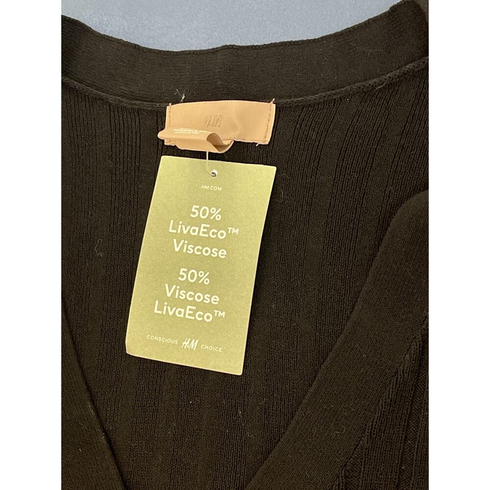 H&M Long Black Knit‎ Button Close Long Sleeve V Neck Cardigan Medium NWT - Picture 4 of 7